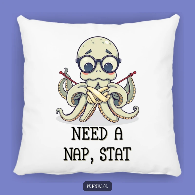 Funny Octopus Knitting Pillow - Cozy Confused Cephalopod Accent Gift
