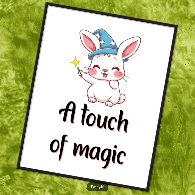 Funny digital art print of a rabbit wizard conjuring a sparkle, for instant magical decor.