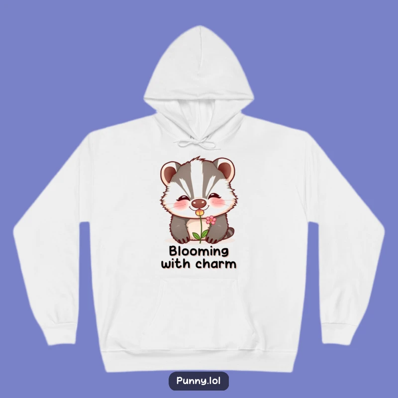 Cozy Funny Badger Hoodie: Grinning Kisser for Warm Hugs and Flower Kisses