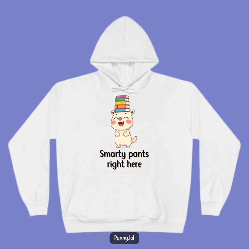 Funny Book Balancing Creature Hoodie - Cozy, Comical Gift for Avid Readers