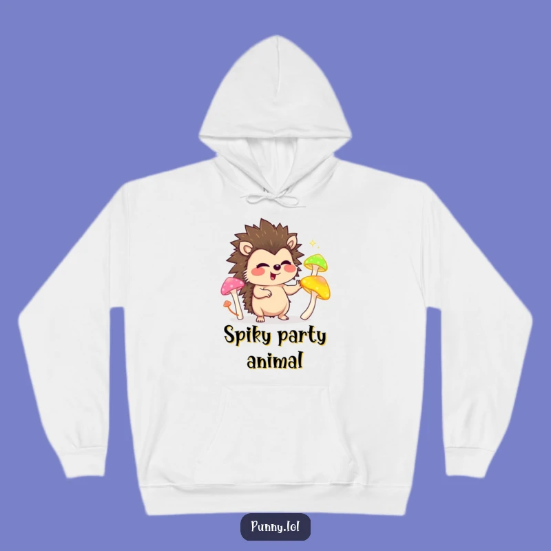 Funny Hedgehog Hoodie: Cozy Giggling Juggler of Glowing Mushrooms, Warm Gift!