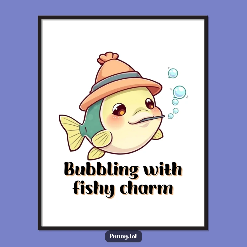 Free Printable Fish Wall Art: Hat & Bubbles Decor, Whimsical Downloadable Art