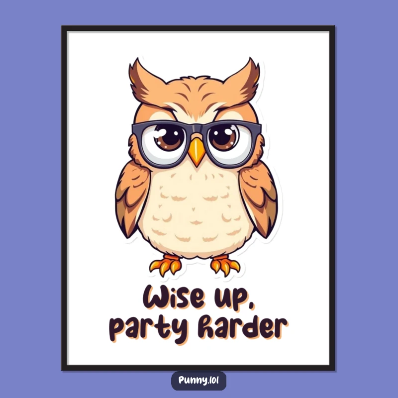 Free Printable Wall Art: Confused Owl with Upside Down Glasses, Funny Downloadable Quirky Decor