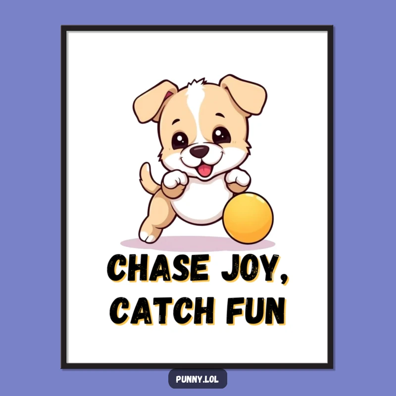 Free Printable Wall Art: Puppy Chasing Ball, Funny Downloadable Playful Decor