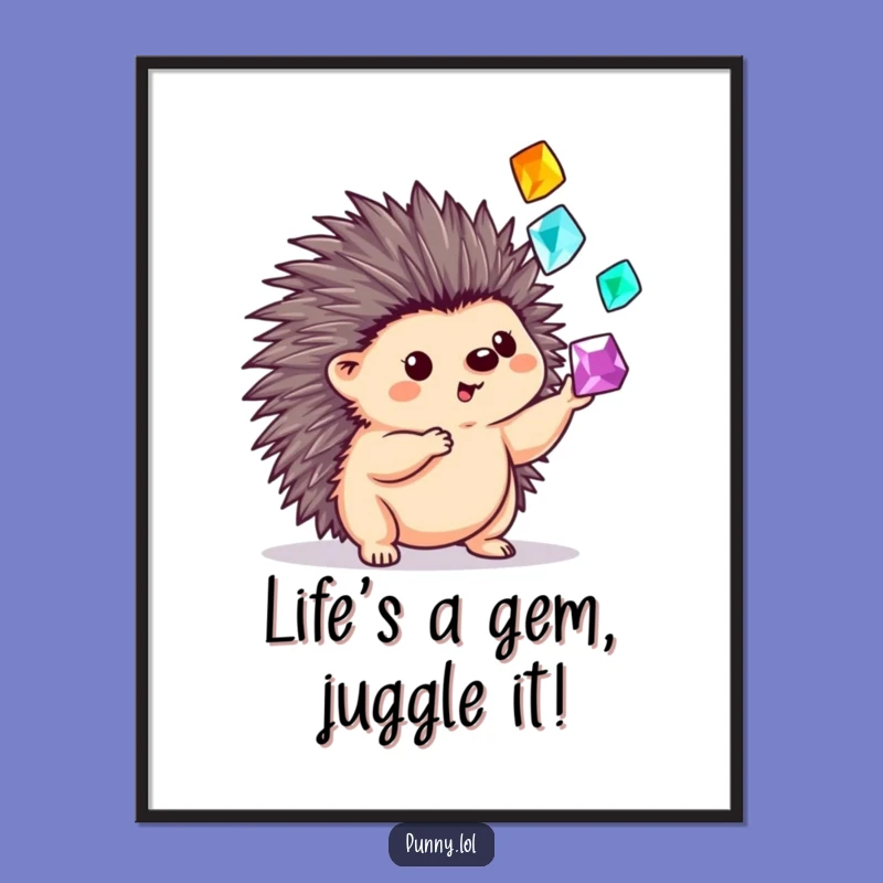 Playful Hedgehog Gem Art: Free Printable Wall Decor, Funny Downloadable Gift