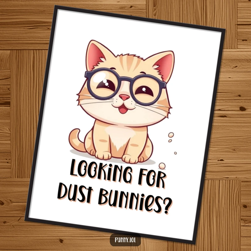 Funny Free Printable Wall Art: A distinguished cat sporting a monocle, meticulously examining a tiny dust spec with humor.