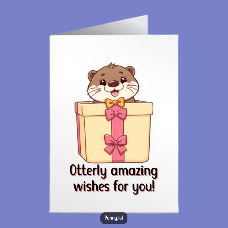 Free Printable Birthday Card: Funny Otter Bow Tie Gift Box - Instant Download!