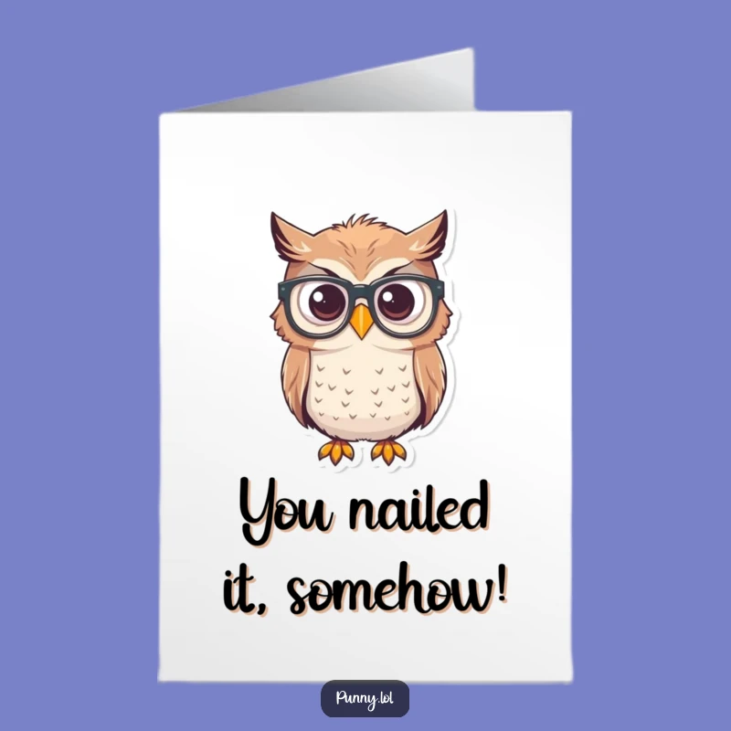 Free Printable Funny Owl Congratulations Card: Glasses Fail Downloadable for Any Win