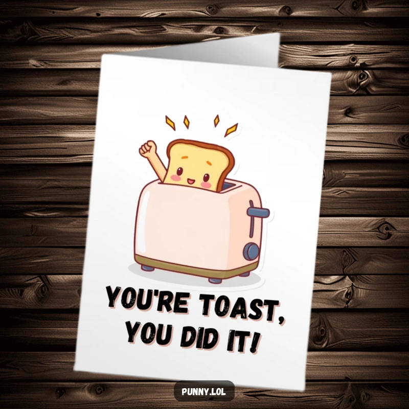 Funny Free Printable Congratulations Card: A small, triumphant toast, bursting from a toaster, symbolizing a perfectly executed success.