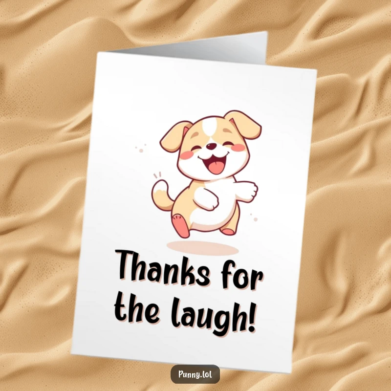 Funny Free Printable Thank You Card: A joyful dog is caught in a comical loop, chasing its tail with abandon.
