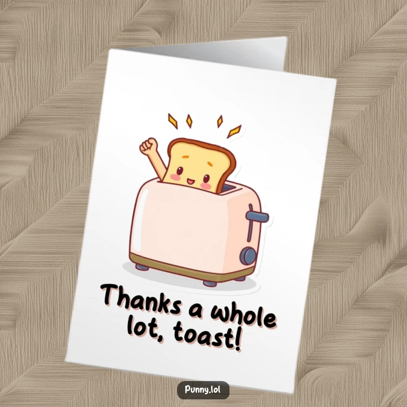 Funny Free Printable Thank You Card: A triumphant toast popping out of a toaster, offering a warm and humorous thanks.