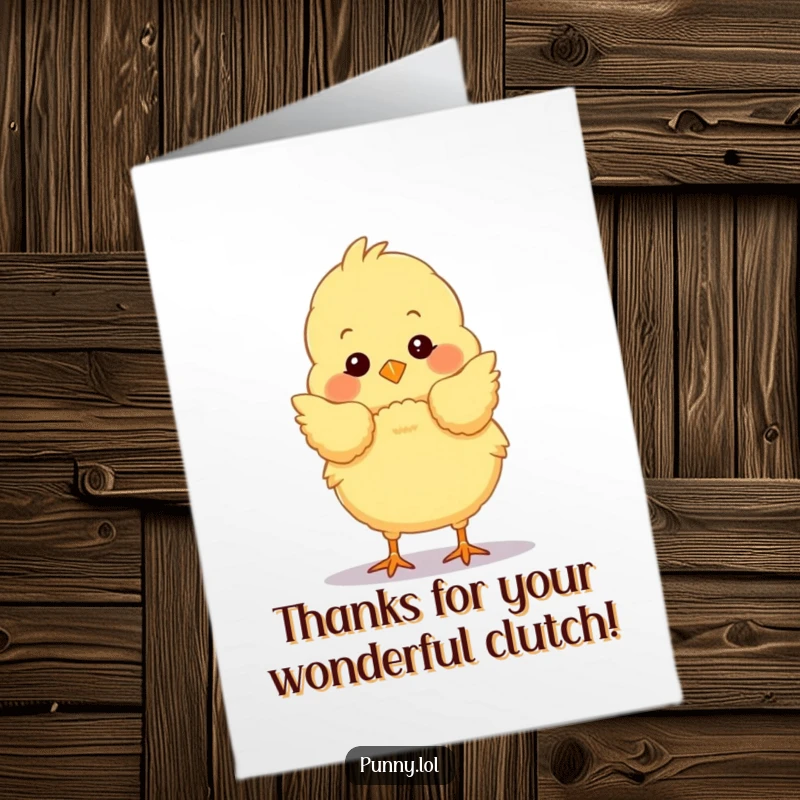 Funny Free Printable Thank You Card with a fluffy chick in a dramatic bow, a cute and humorous DIY gift.
