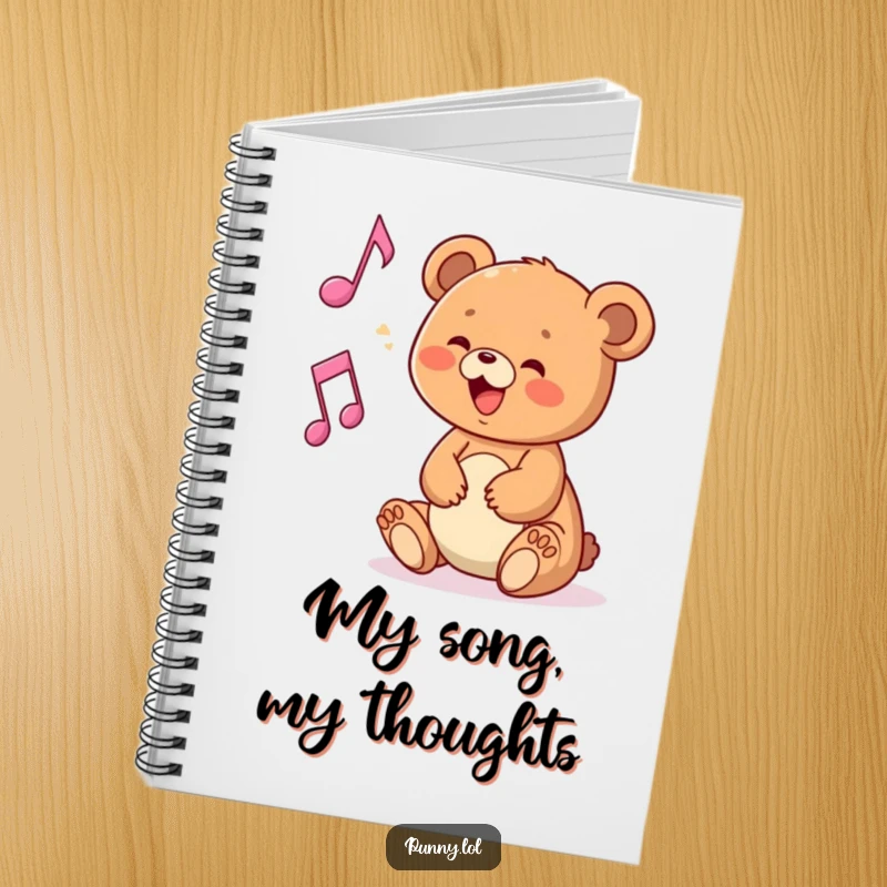 Funny notebook featuring a bear cub interacting with a musical note, for writing and journaling.
