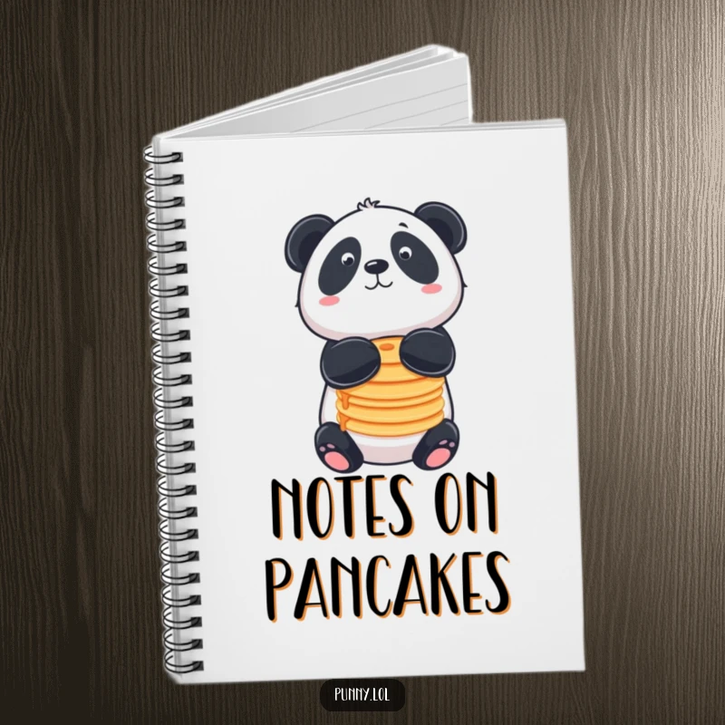 Funny notebook with a panda balancing pancakes on its nose, for writing and drawing.