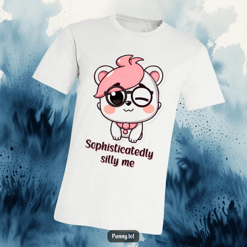 Funny t-shirt with a playful character wearing a monocle, winking mischievously with a raised eyebrow, perfect for witty individuals.