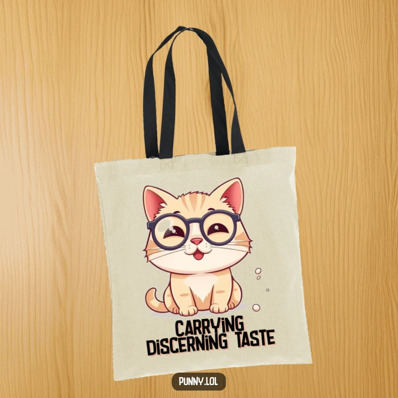 Funny Cat Tote Bag: A distinguished cat with a monocle intently observes a floating speck of dust.